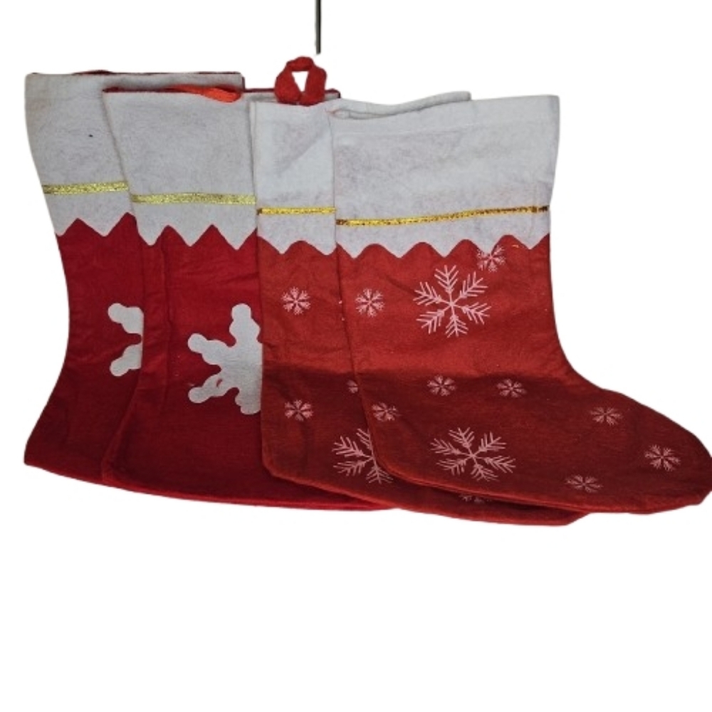 Red and White Christmas Stockings with Snowflake Design